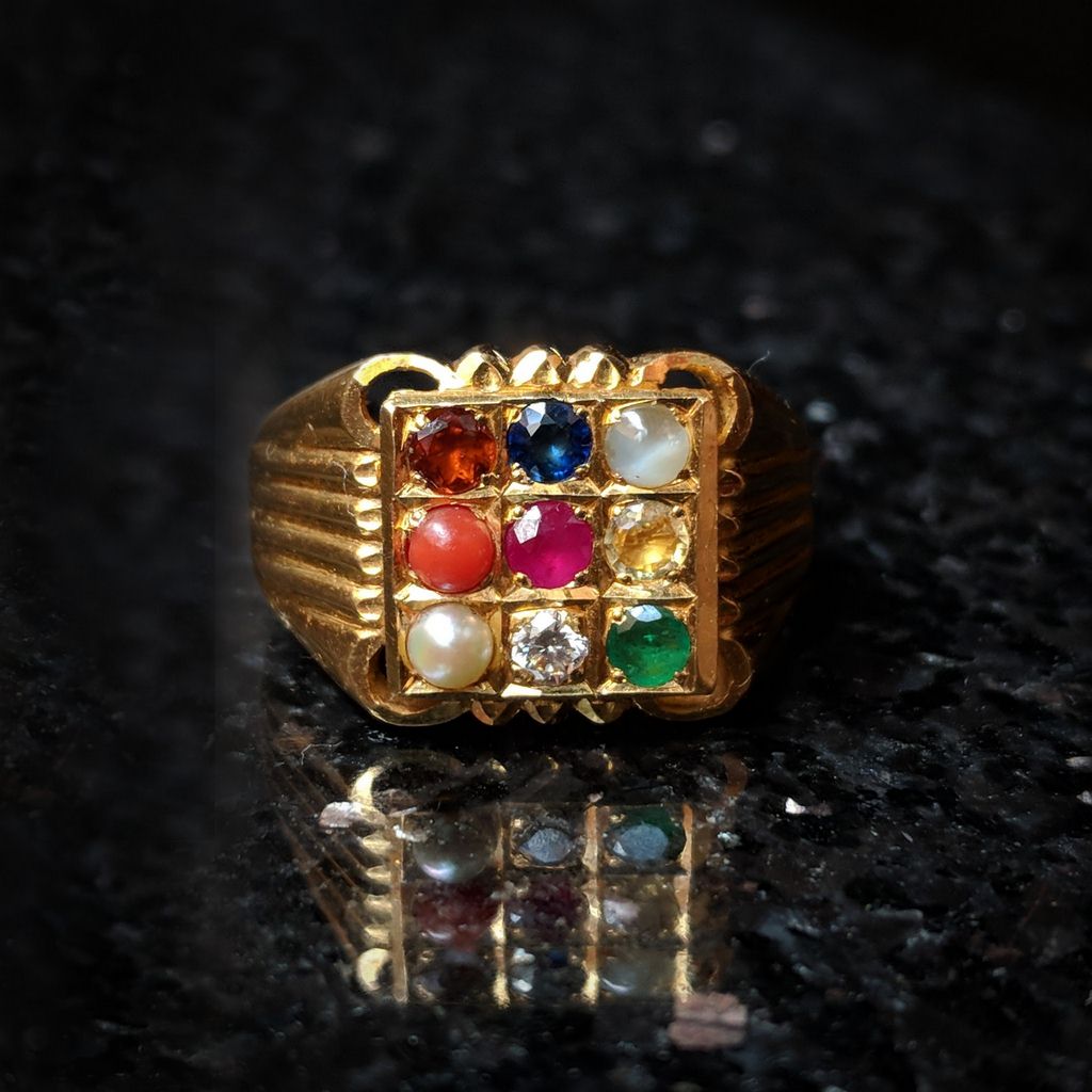 22K Gold Indian Navratan Ring With Enamel and All Natural Gemstones navratna  Ring - Etsy