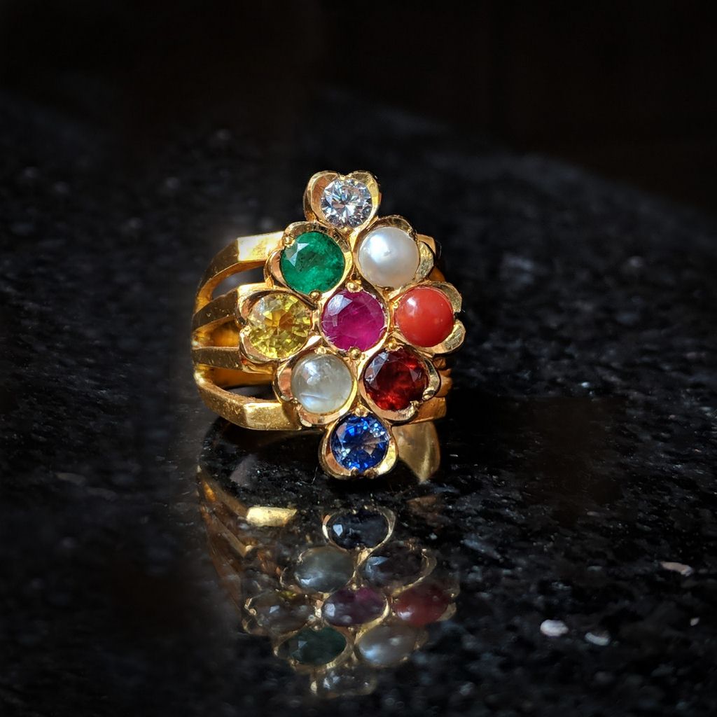 Antique Navaratna Ring 20k Gold Gems Diamond Sapphire Amulet Man Woman  (6823) | eBay