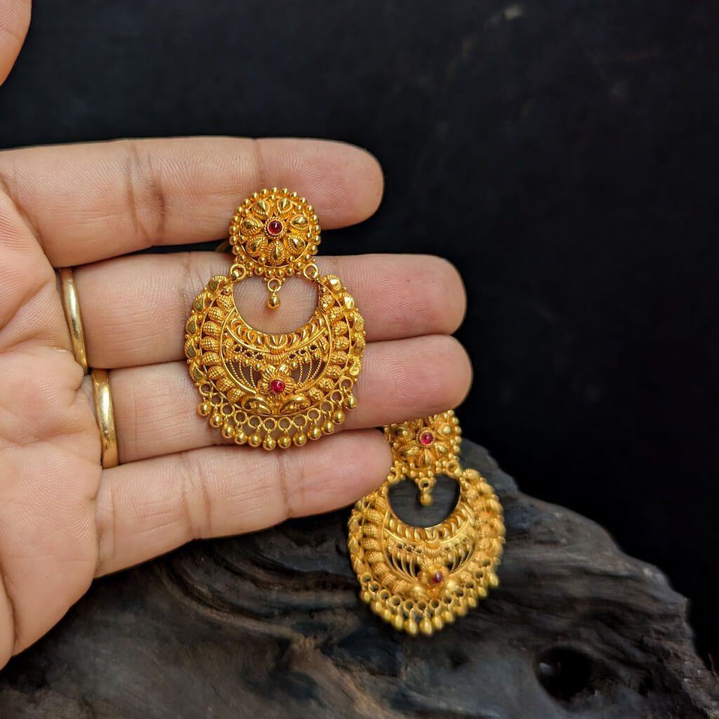 Gold Plated Kundan Polki & Pearl Chandbali Earrings Design by Just Shraddha  at Pernia's Pop Up Shop 2024