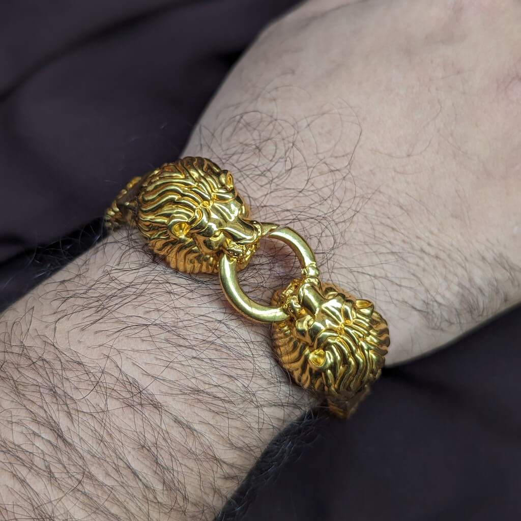 Matte Hematite Beaded Rose Gold Lion Bracelet