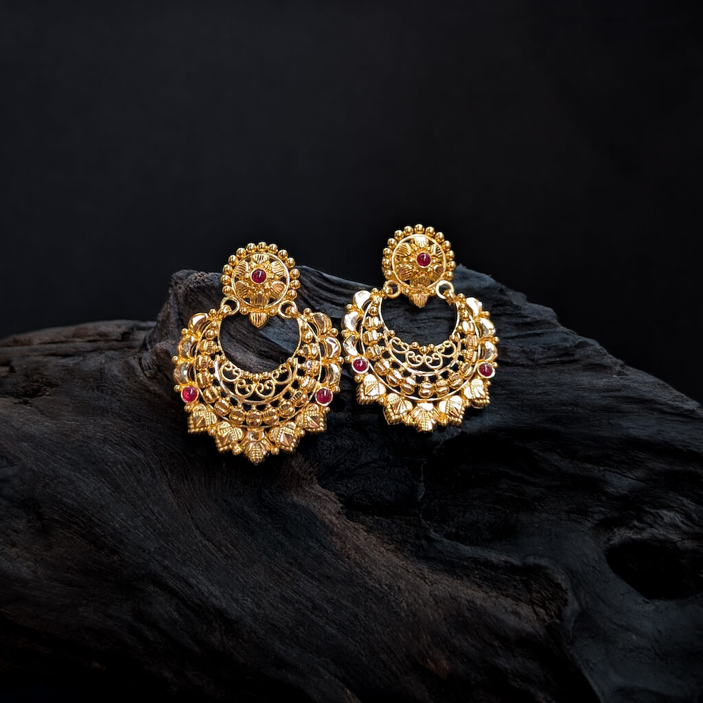 Earring - Antique Chand Bali with Cob Ruby Earring - Antique Chand Bali with Cob Ruby