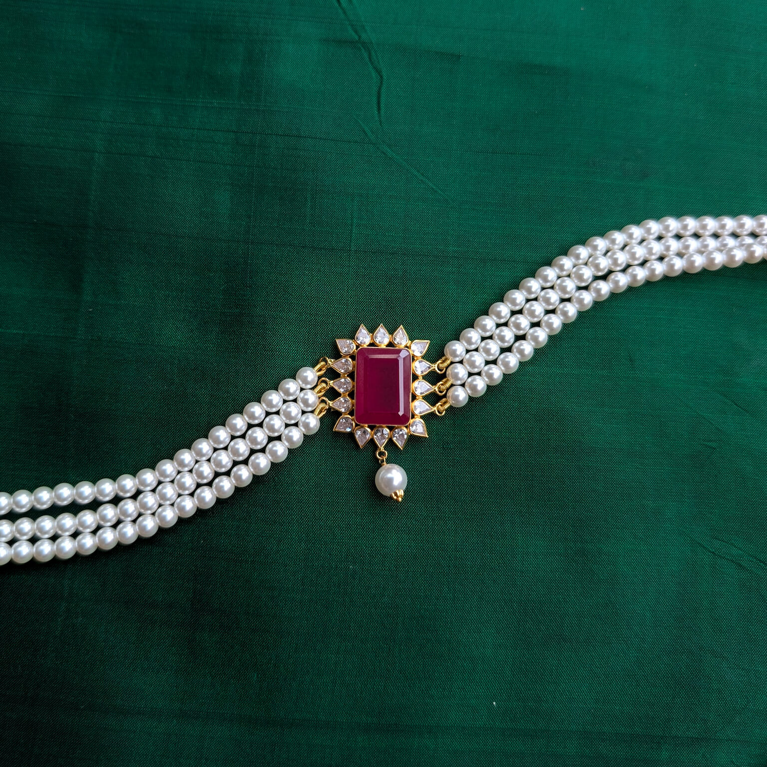 Necklace - Synthetic Polki Colored Stone - String work Dori Necklace - Synthetic Polki Colored Stone - String work Dori