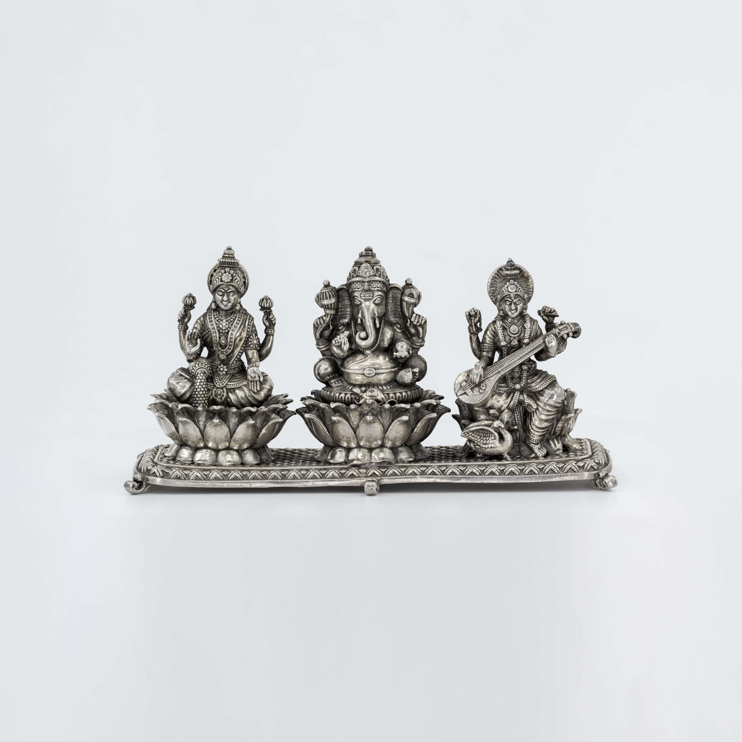 Idol - 3D - Oxidised - Lakshmi Ganesha Saraswati Idol - 3D - Oxidised - Lakshmi Ganesha Saraswati