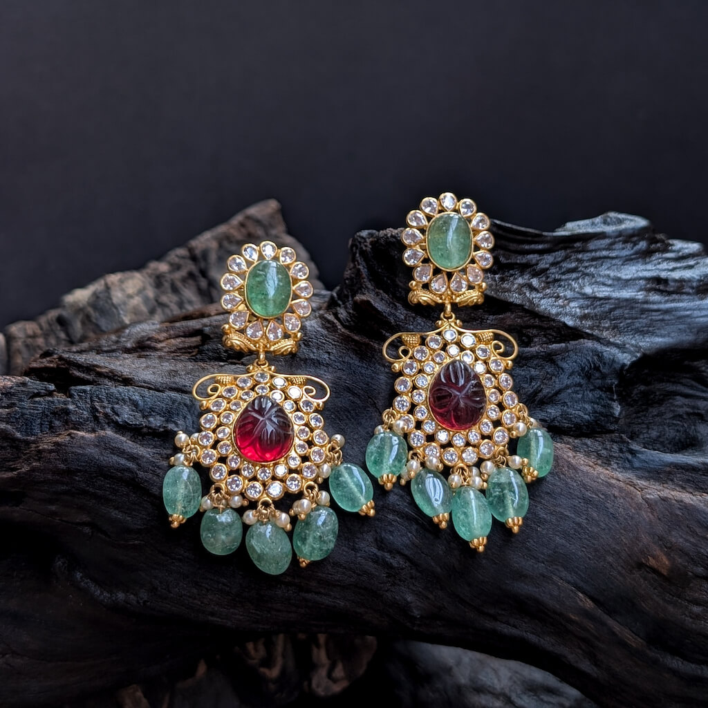 Earring - Synthetic Polki Colored Stone Earring - Synthetic Polki Colored Stone