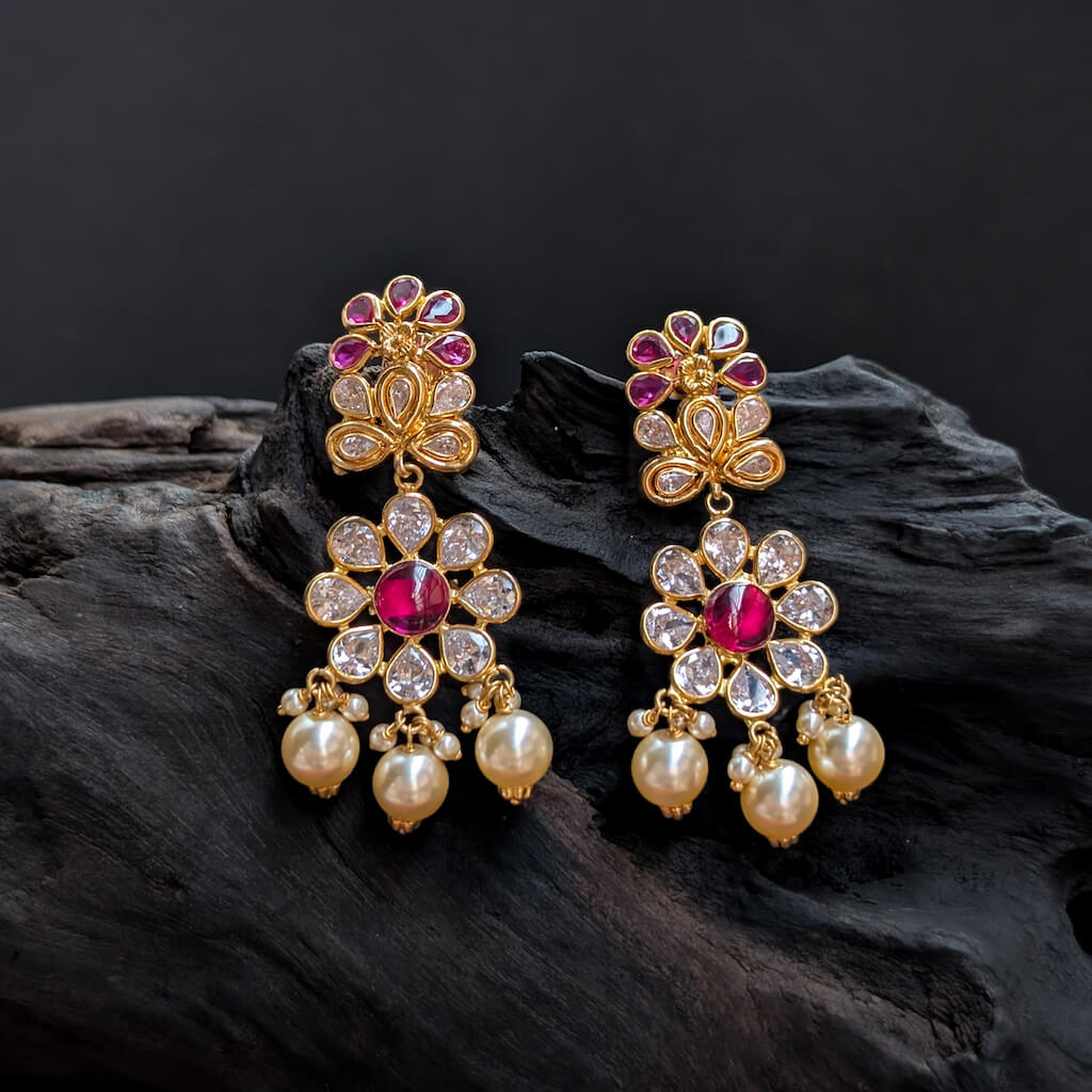 Earring - Synthetic Polki Colored Stone Earring - Synthetic Polki Colored Stone