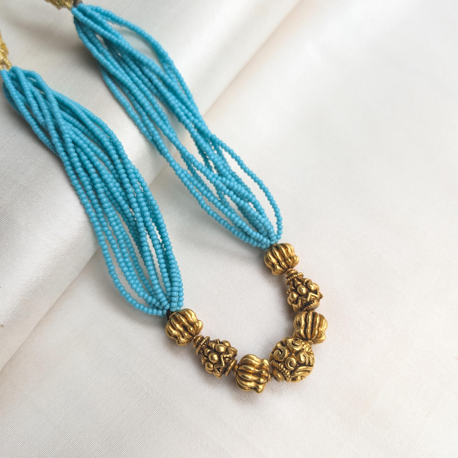 Necklace - Short - Antique Floral EF Ball 12L Blue Beads Necklace - Short - Antique Floral EF Ball 12L Blue Beads