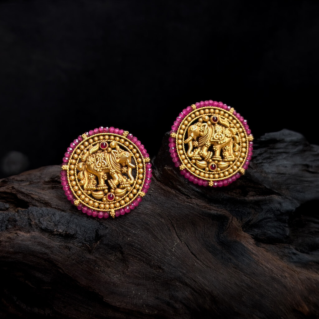 Earring - Antique EF Elephant Cob Ruby Red Beads Earring - Antique EF Elephant Cob Ruby Red Beads