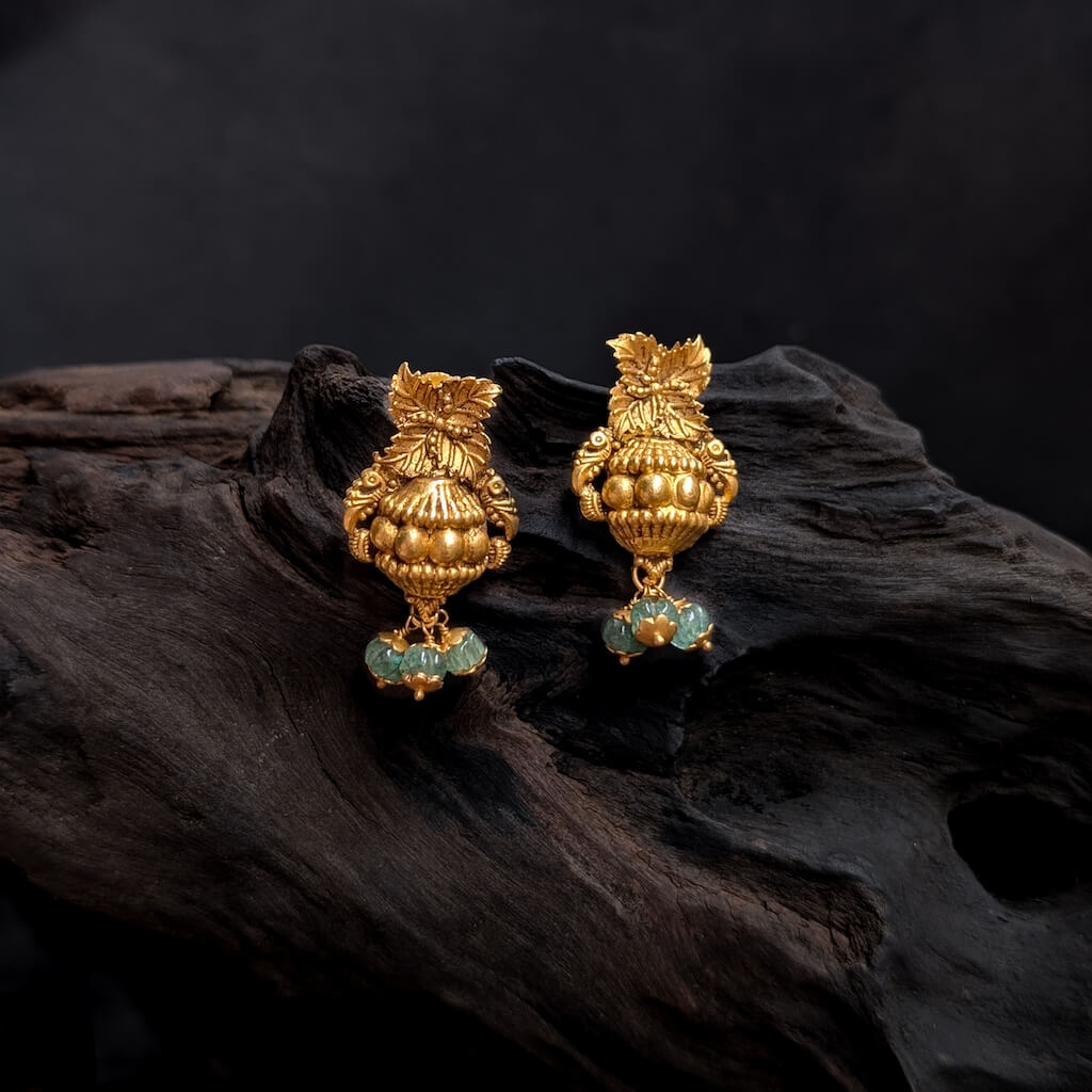 Earring - Antique EF Floral Green Beads Earring - Antique EF Floral Green Beads