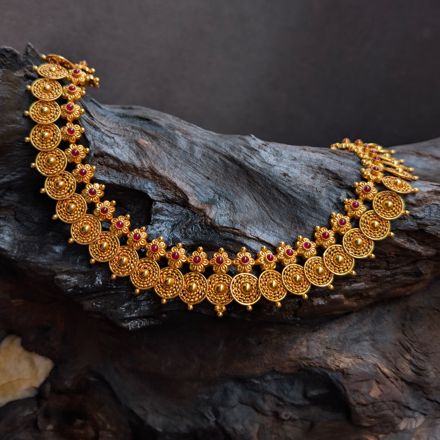 Necklace - Short - Antique Floral Motif Cob Ruby Necklace - Short - Antique Floral Motif Cob Ruby