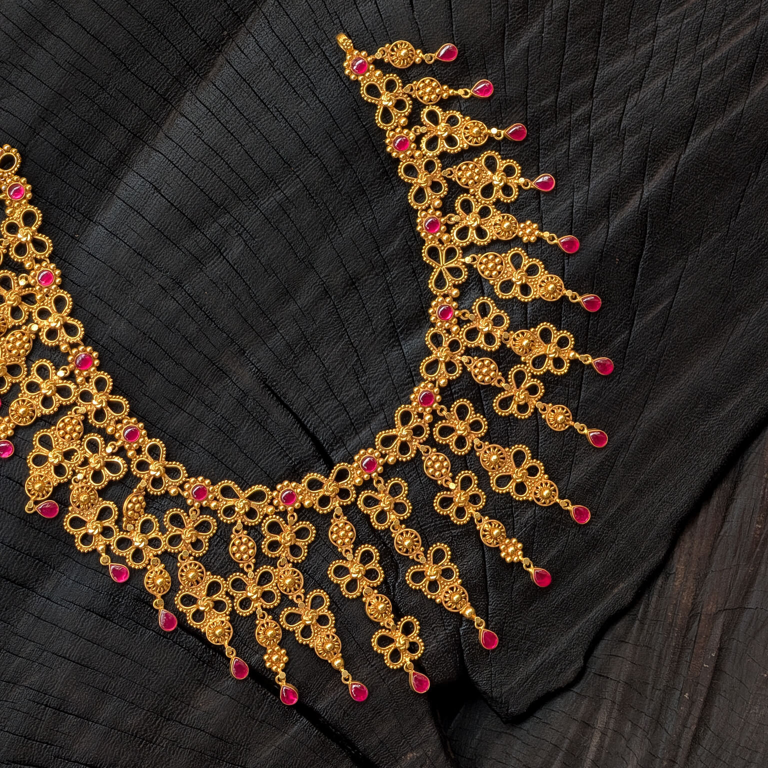 Necklace - Short - Antique Floral Cob Ruby Necklace - Short - Antique Floral Cob Ruby