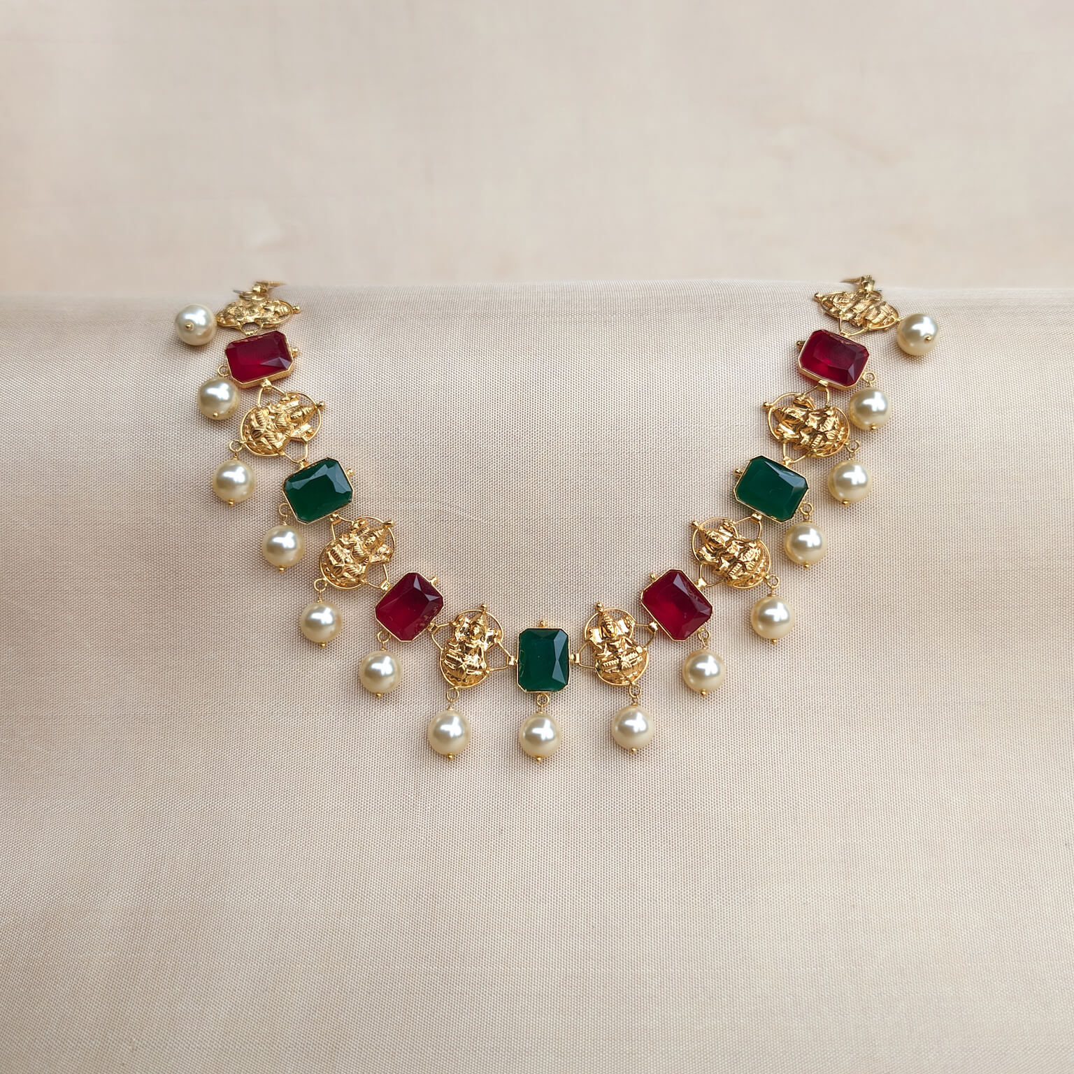 Necklace - Synthetic Polki Colored Stone Necklace - Synthetic Polki Colored Stone