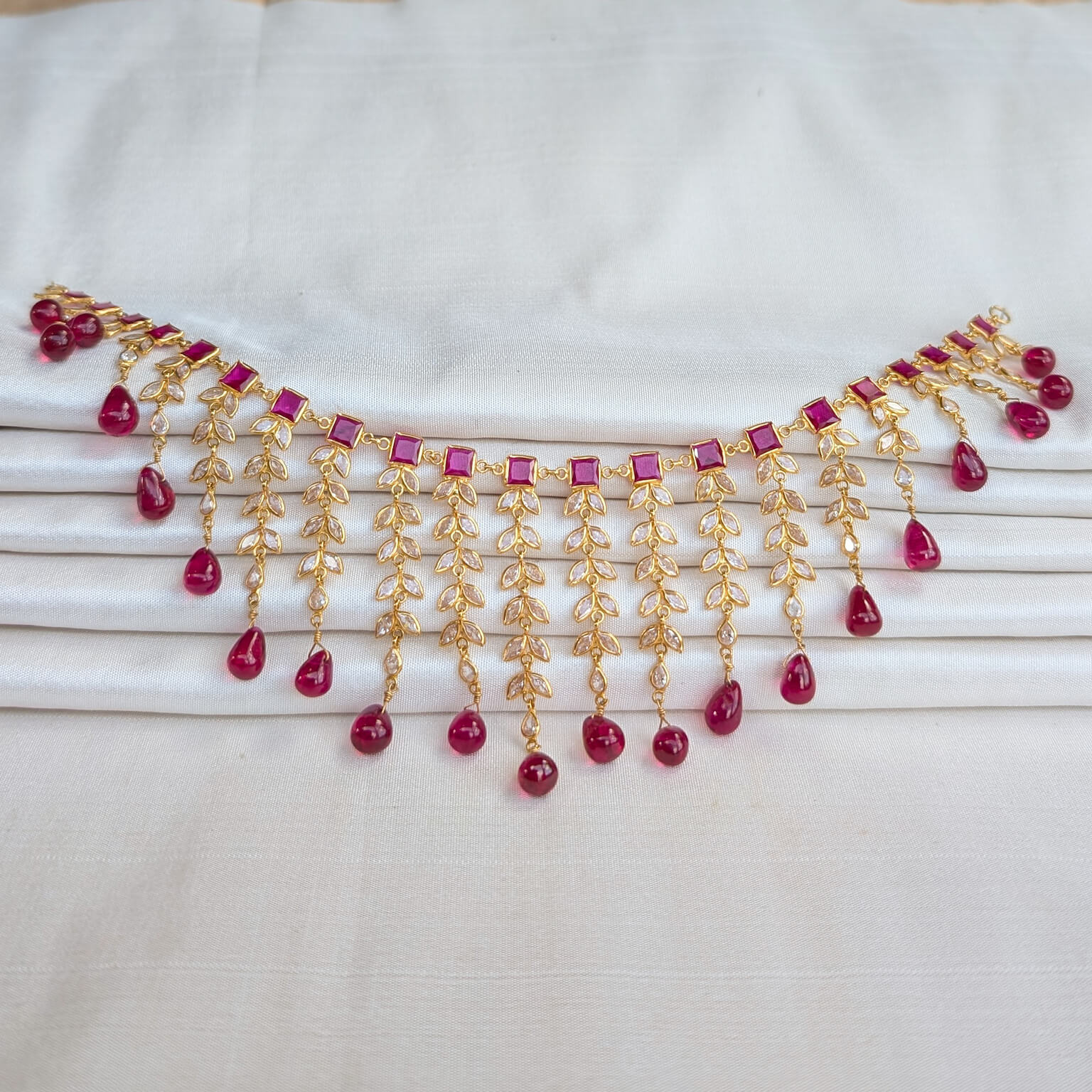 Necklace - Synthetic Polki Colored Stone Necklace - Synthetic Polki Colored Stone