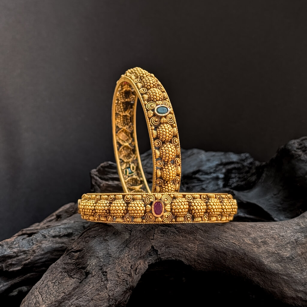 Bangle - Antique EF Half Ball with Red Green Stone Bangle - Antique EF Half Ball with Red Green Stone