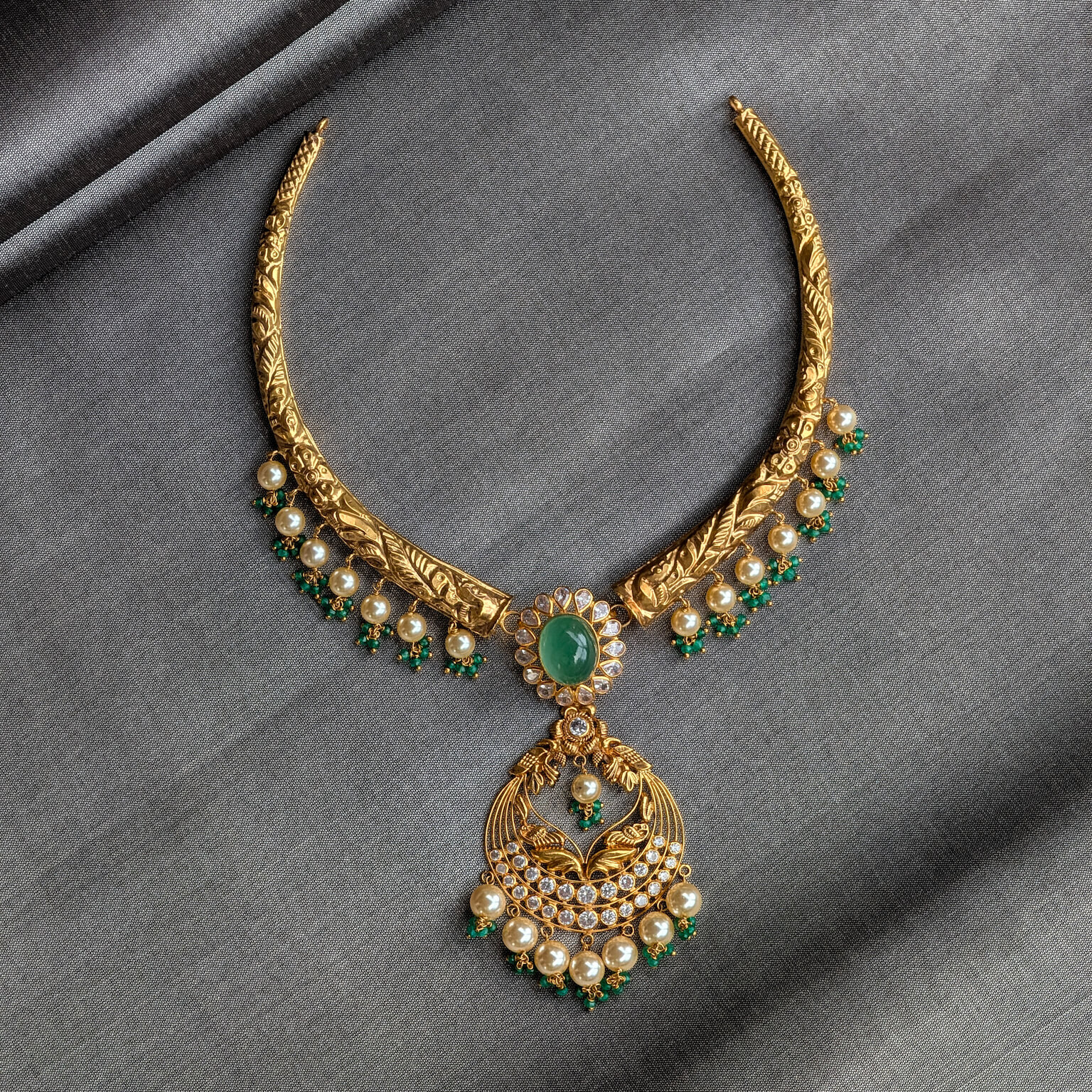 Necklace - Synthetic Polki and Colored Stones - Kante Necklace - Synthetic Polki and Colored Stones - Kante