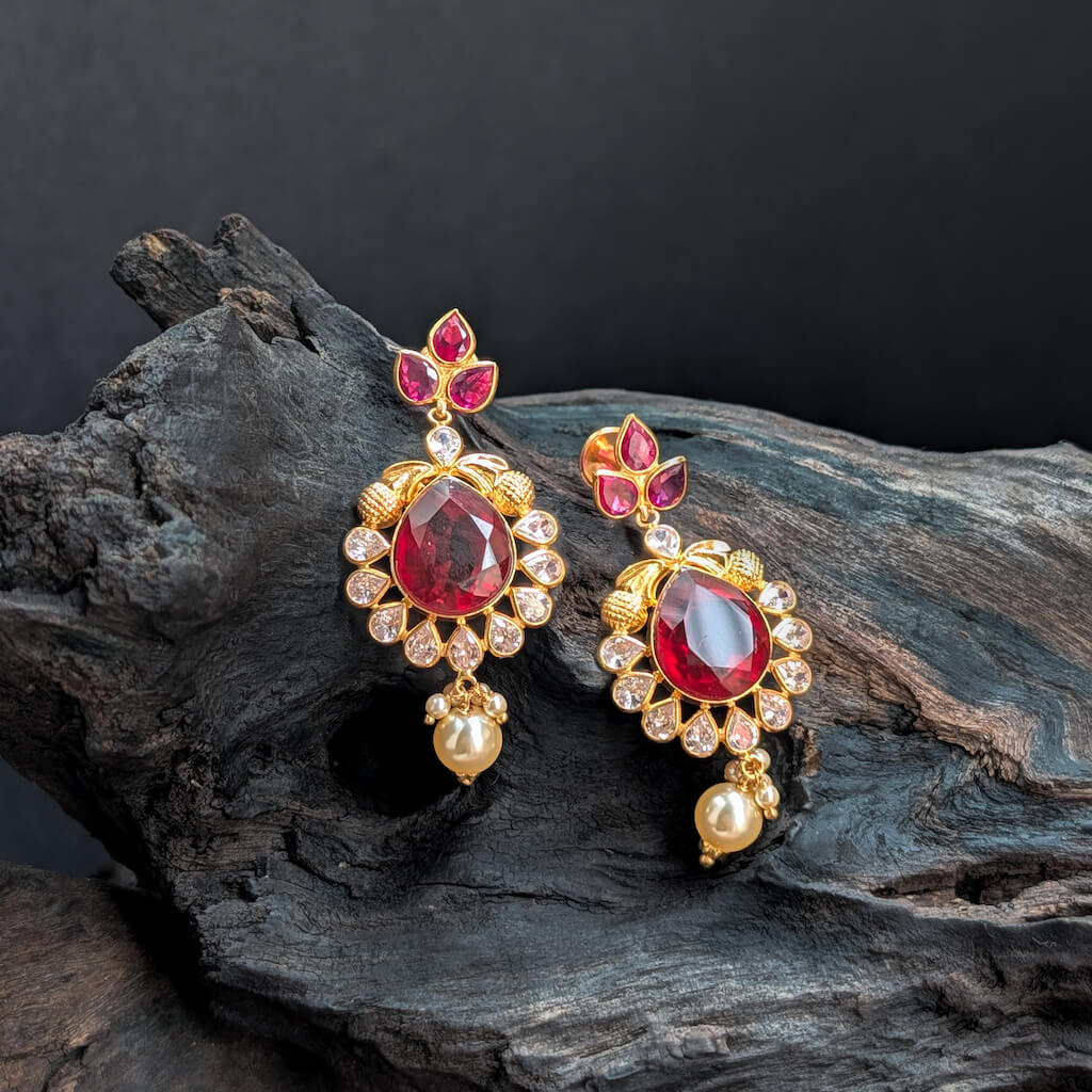 Earring - Synthetic Polki Colored Stone - Online Exclusive Earring - Synthetic Polki Colored Stone - Online Exclusive
