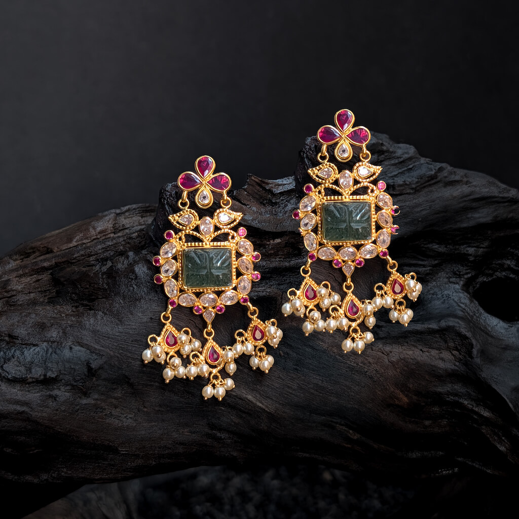 Earring - Synthetic Polki Colored Stone Earring - Synthetic Polki Colored Stone