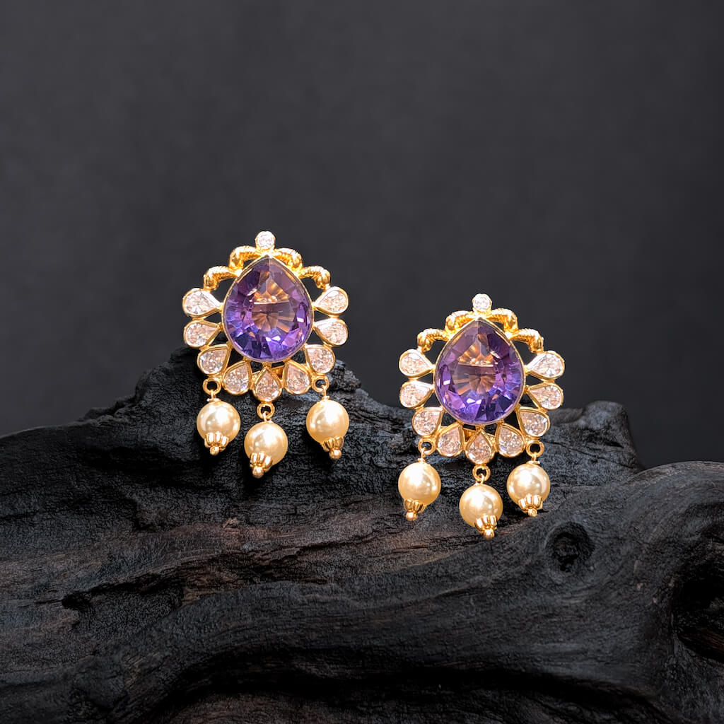 Earring - Synthetic Polki Colored Stone - Online Exclusive Earring - Synthetic Polki Colored Stone - Online Exclusive