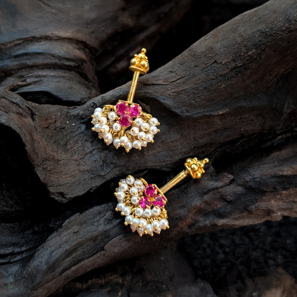Earring – Pearl Red Stone Bugudi