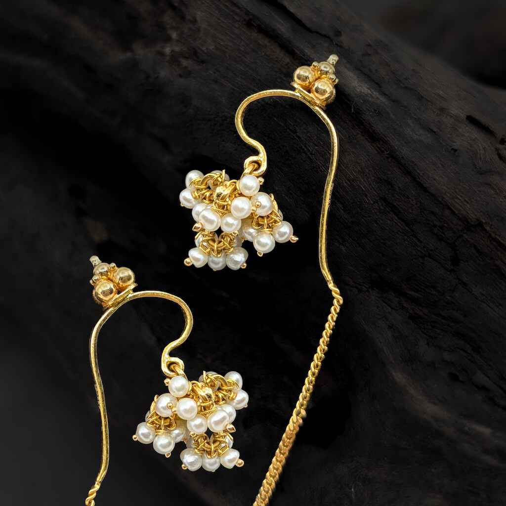 Earring – Pearl Bugudi with Chain – Clip On
