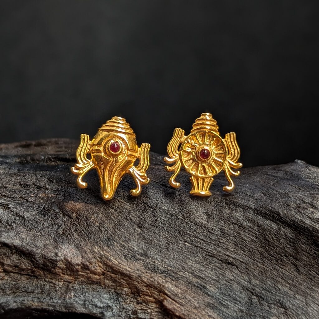 Earring - Shanka Chakra with Cob Ruby Earring - Shanka Chakra with Cob Ruby