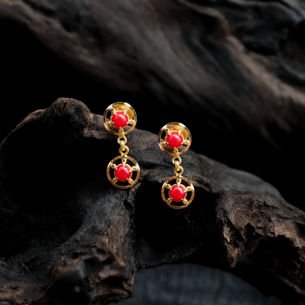 Earring – Prong Set Coral Beads With Hanging