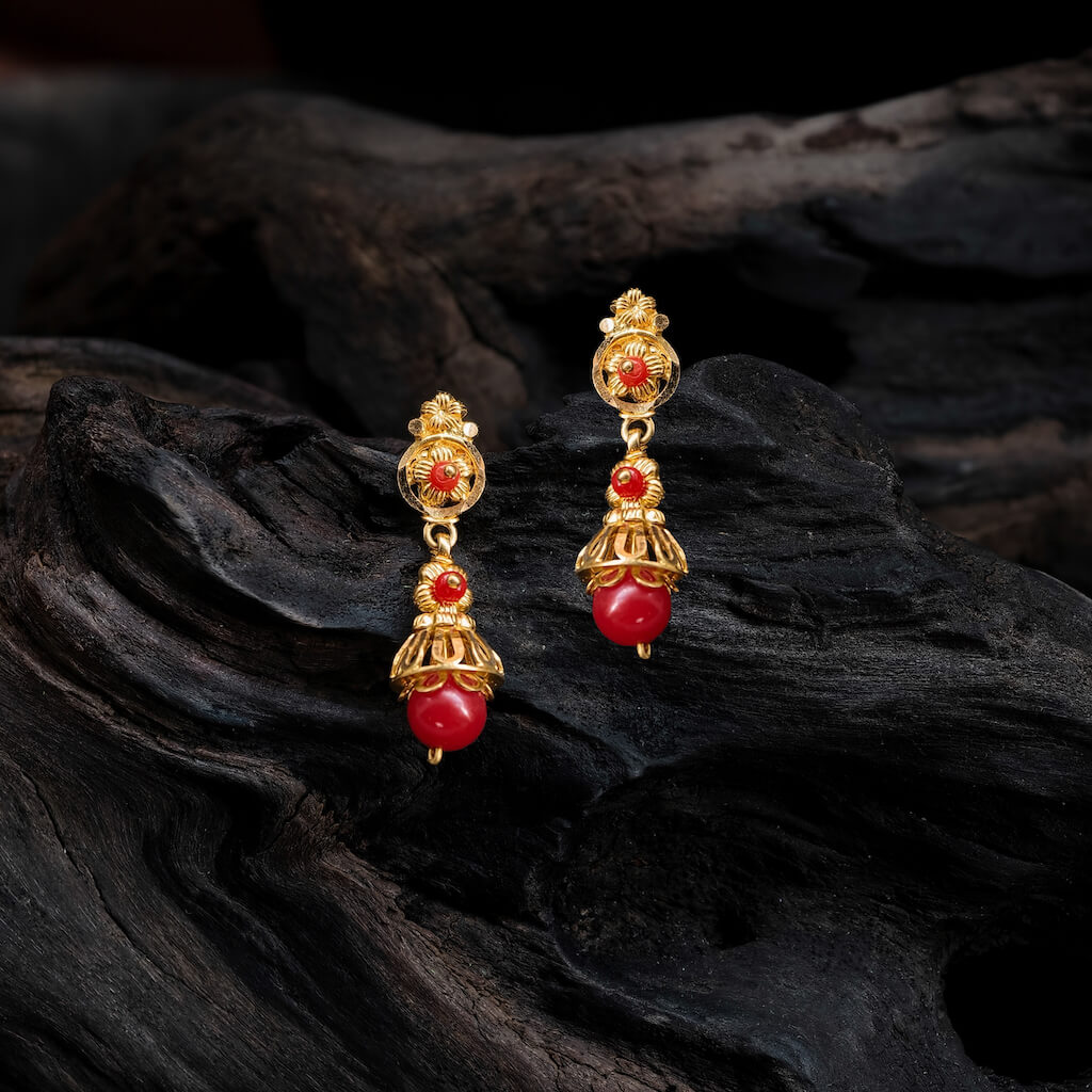 Earring – Coral Beads With Hanging