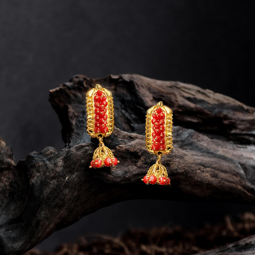 Earring – Coral beads Bunch J Stud With Hanging