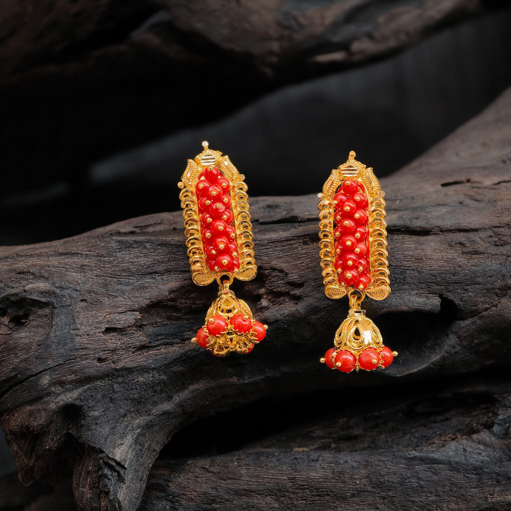 Earring – Coral beads Bunch J Stud With Hanging