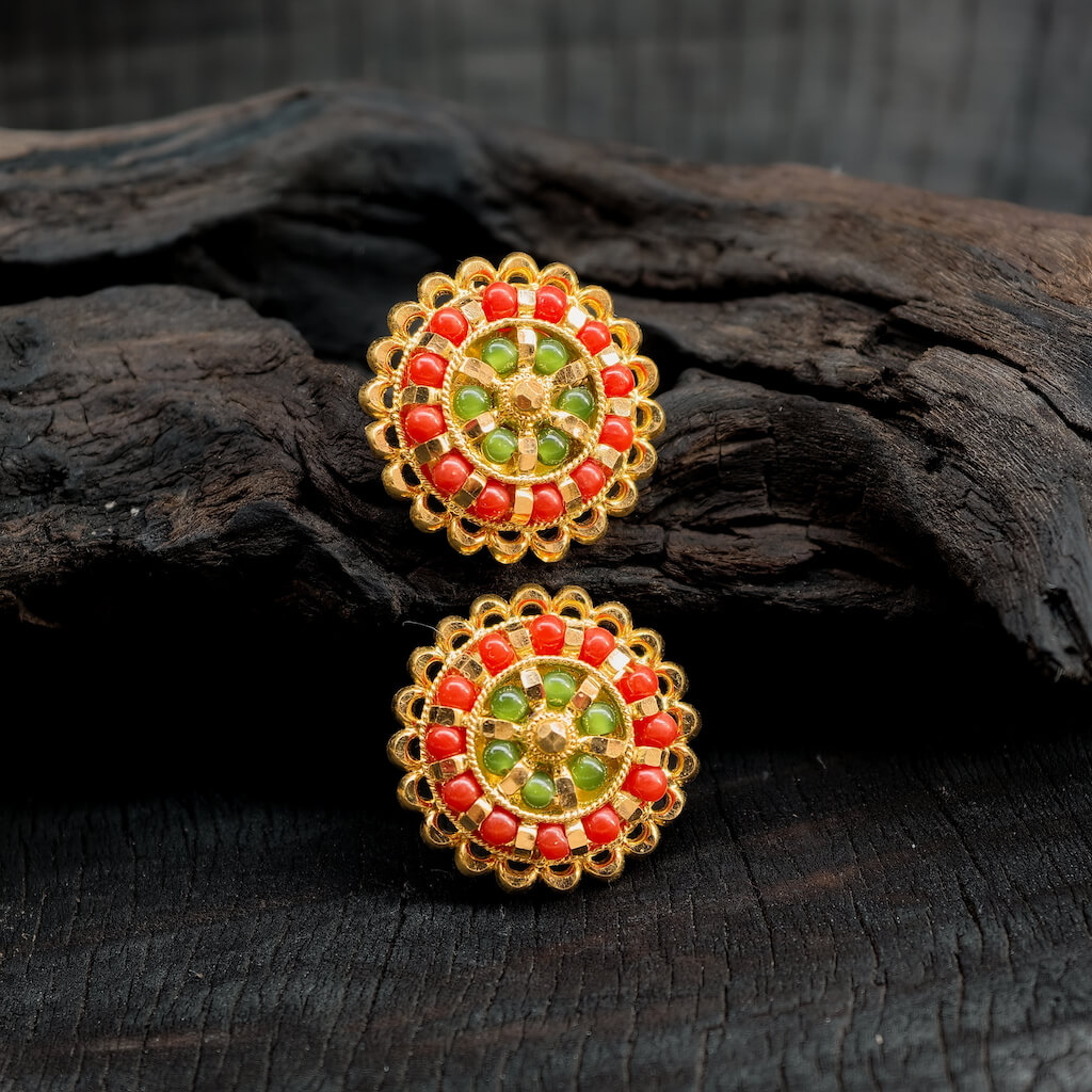 Earring – Round Coral Jade Beads
