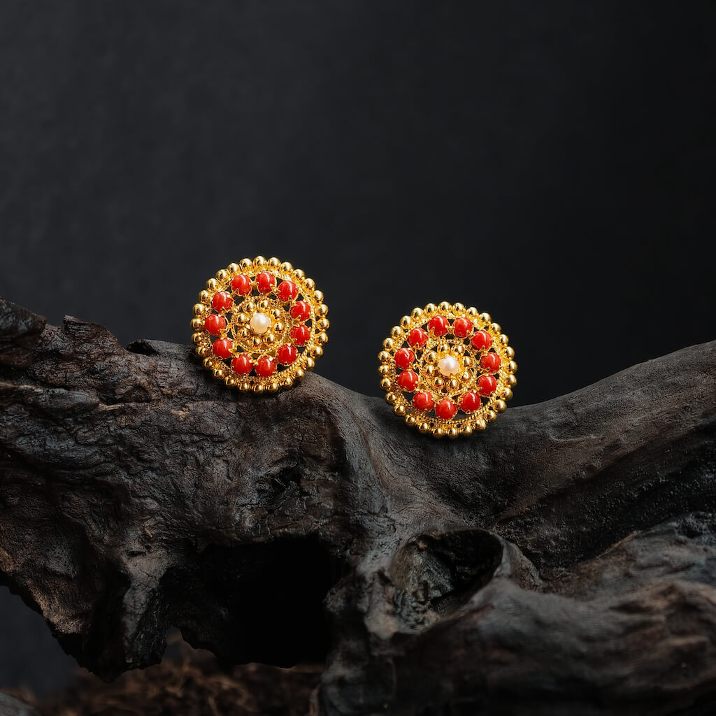 Earring – Round Coral Pearl Beads
