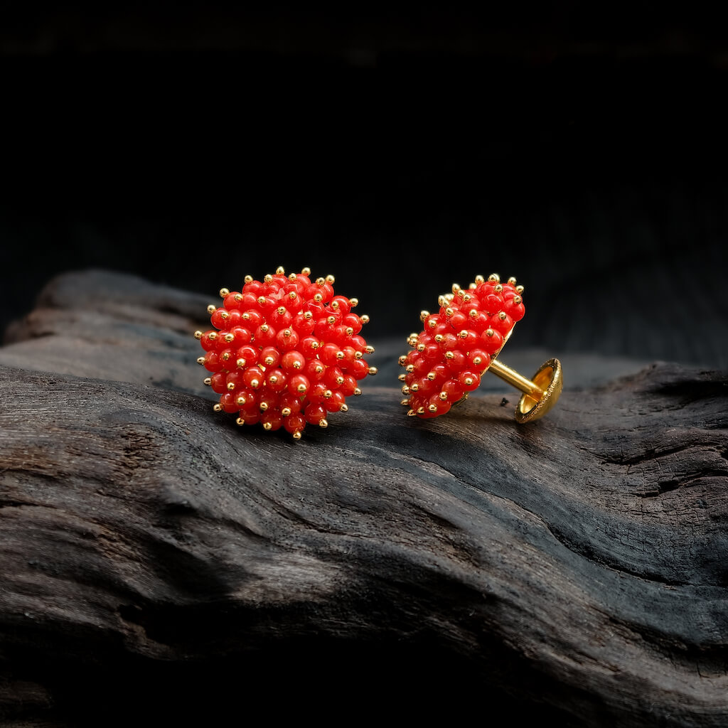 Earring – Round Coral Bunch Beads
