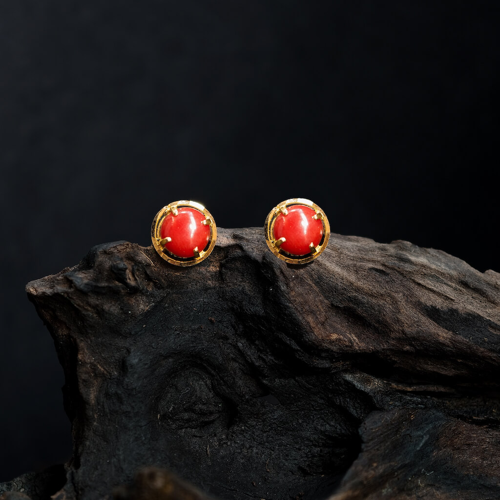 Earring – Prong Set Coral With Halo