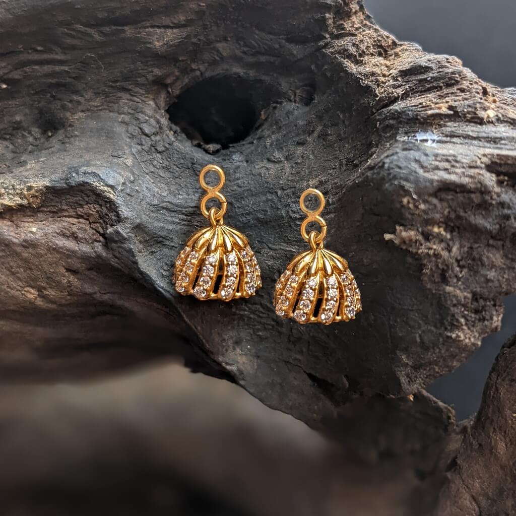 Earring – Kids – Jumka – White CZ – Hanging Only