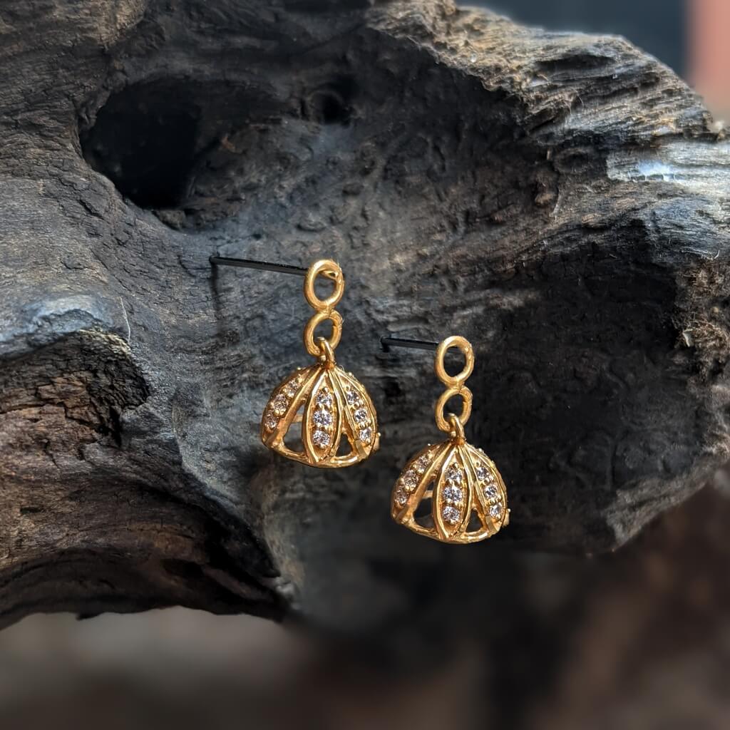 Earring – Kids – Jumka – White CZ – Hanging Only