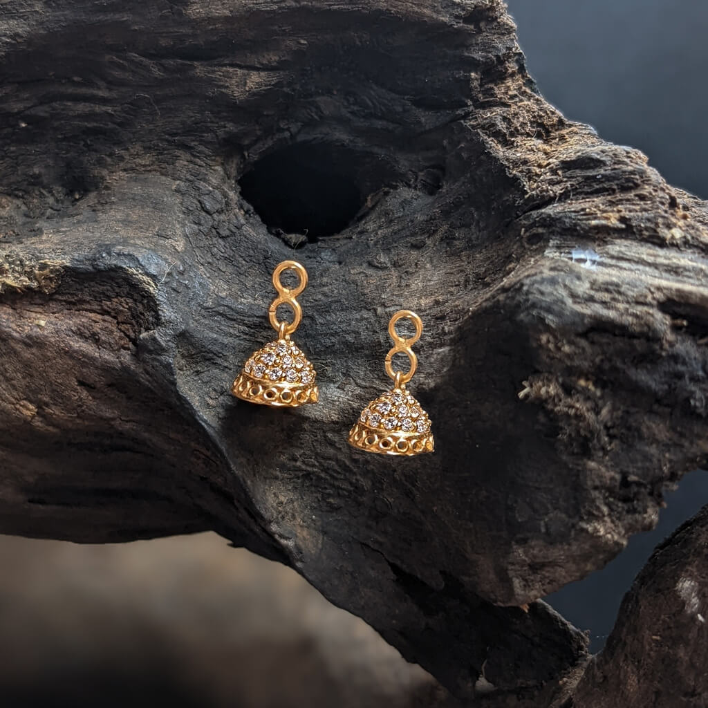 Earring – Kids – Jumka – White CZ – Hanging Only